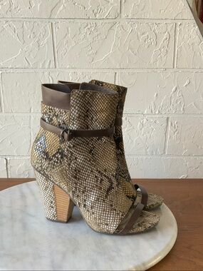 Tsubo Snake-Print Open-Toe Ankle Boots
